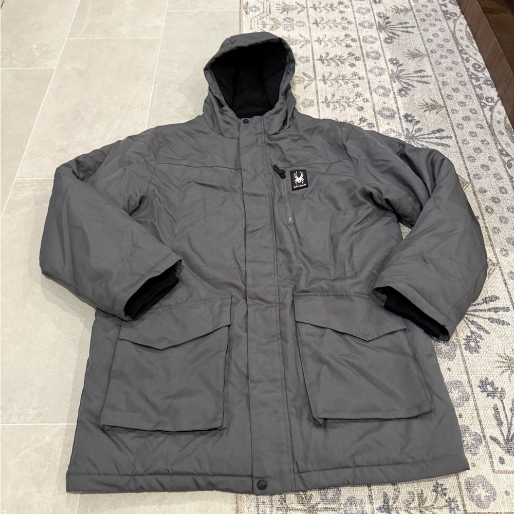 Spyder Men’s Ski Snowboard Hooded Jacket Parka, Insulated & Waterproof, Gray XL
